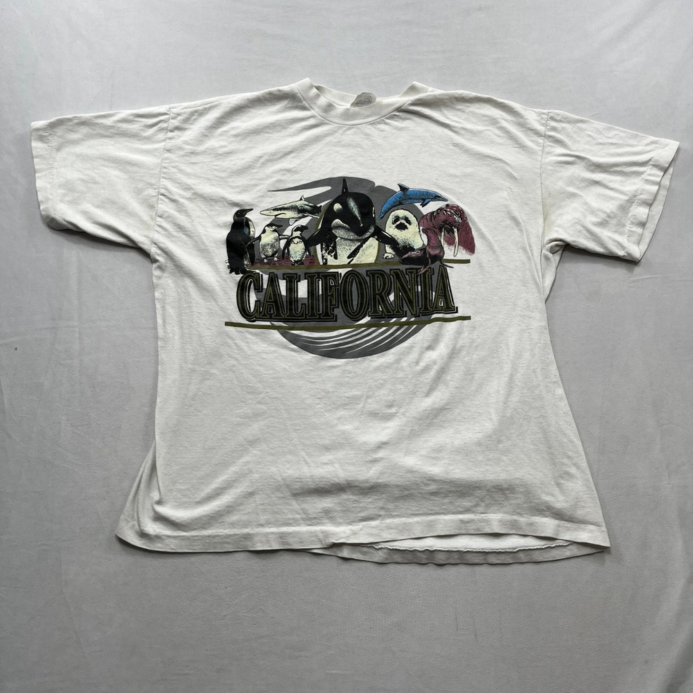 Evans T-Shirt California Marine Life Graphic Orca Shark White Mens XL